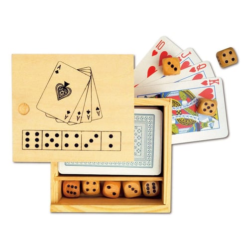 Games set in a  wooden box. regalos promocionales