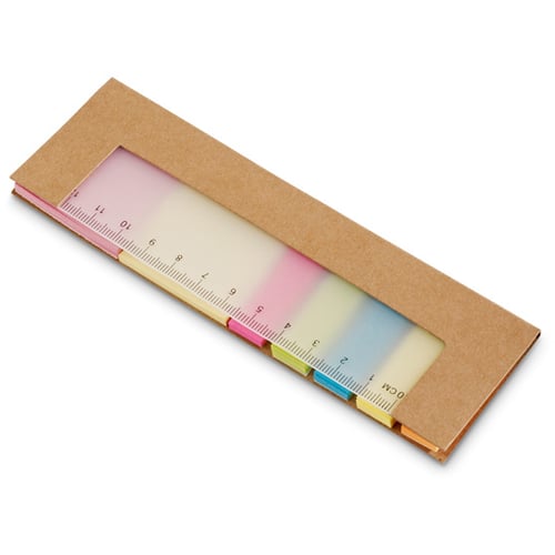 Post-it set in recycled cardboard cover with 12 cm ruler. regalos promocionales