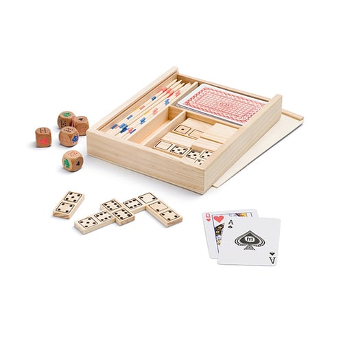 Game set in wooden box Playtime. regalos promocionales