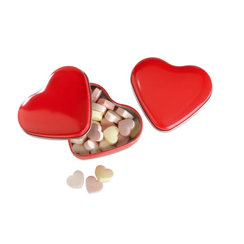 Lovemint Heart tin box with candies. regalos promocionales