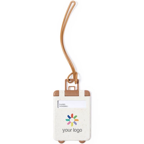 Personalisierter Kofferanhänger aus Weizenstroh im Trolley-Design. regalos promocionales