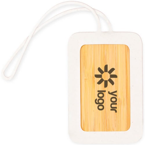 Personalisierter Kofferanhänger Holda aus Bambus und Silikon mit Logo. regalos promocionales