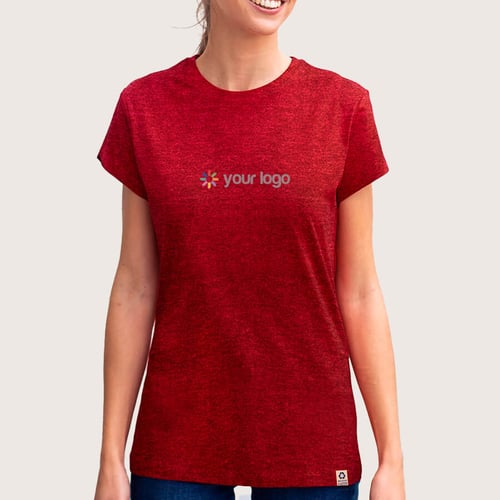 T-shirt de merchandising para mulher em algodão reciclado e RPET. regalos promocionales