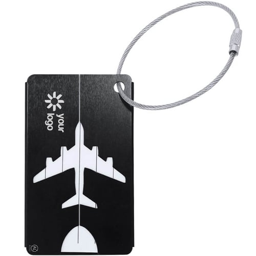 Personalisierter Kofferanhänger Hekla aus Recyceltem Aluminium mit Flugzeugdesign und Logo. regalos promocionales
