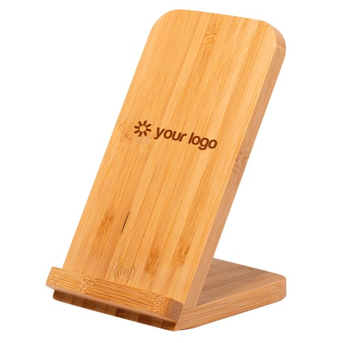 Mobile phone holder and charger Bamboo. regalos promocionales