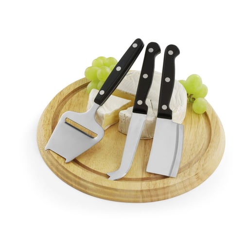 Käseplatte Chesse aus Holz mit 3 Messern. regalos promocionales