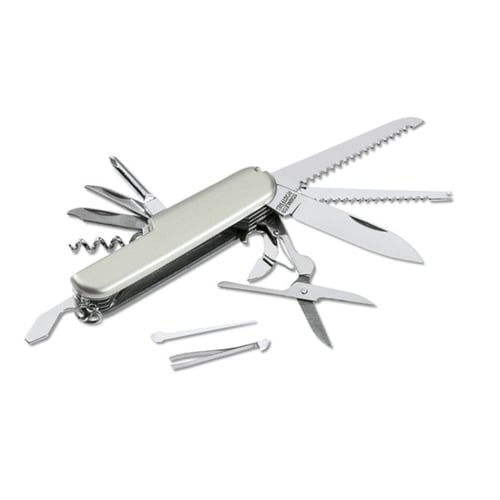 13-function stainless steel pocket knife with plastic coated handle. regalos promocionales