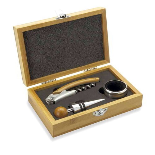 Wine set in bamboo box. regalos promocionales